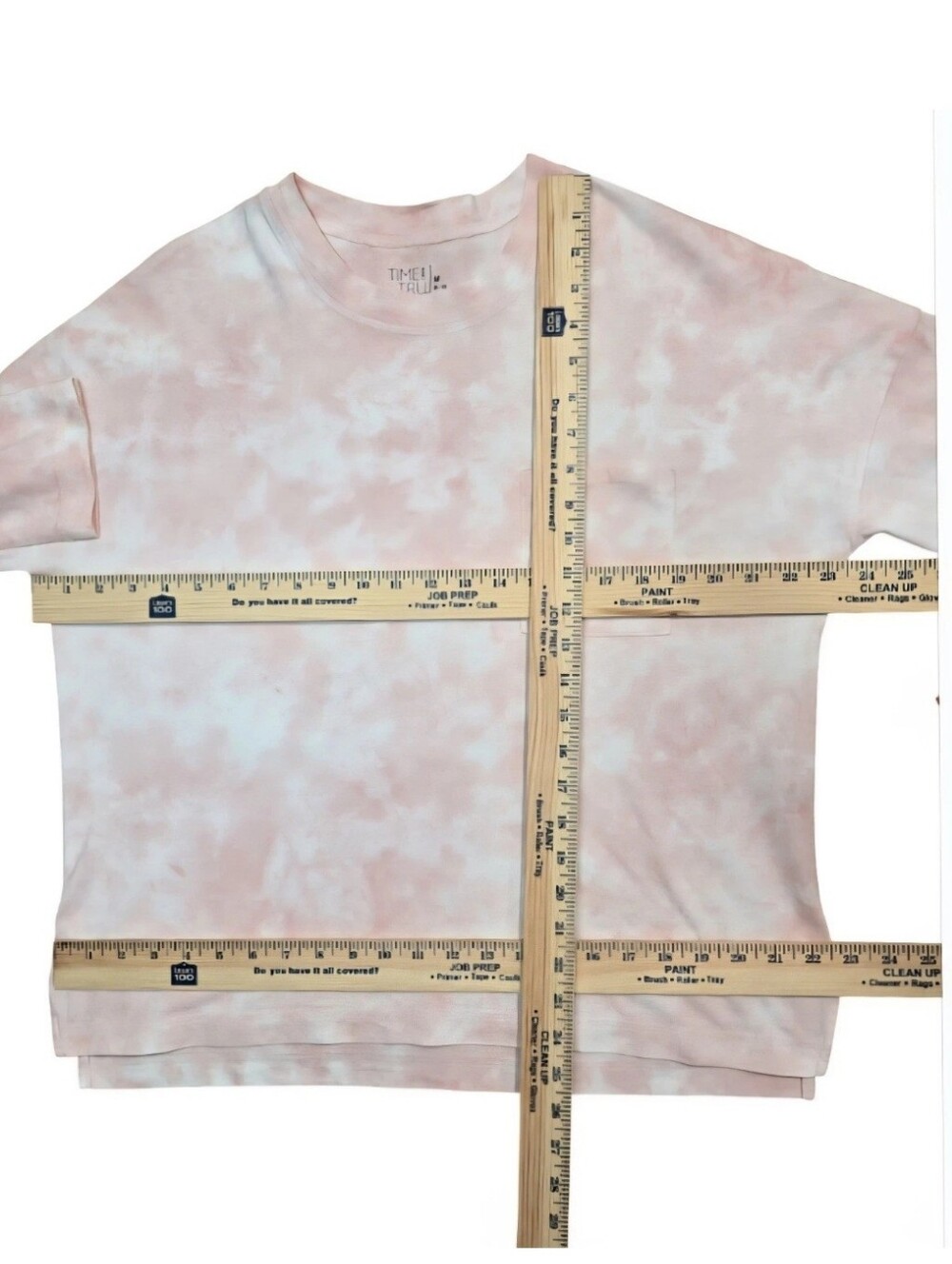 Time & Tru Relaxed Fit Top Dropped Shoulder Long Sleeve Pink/White Tie Dye M/L - Picture 9 of 14